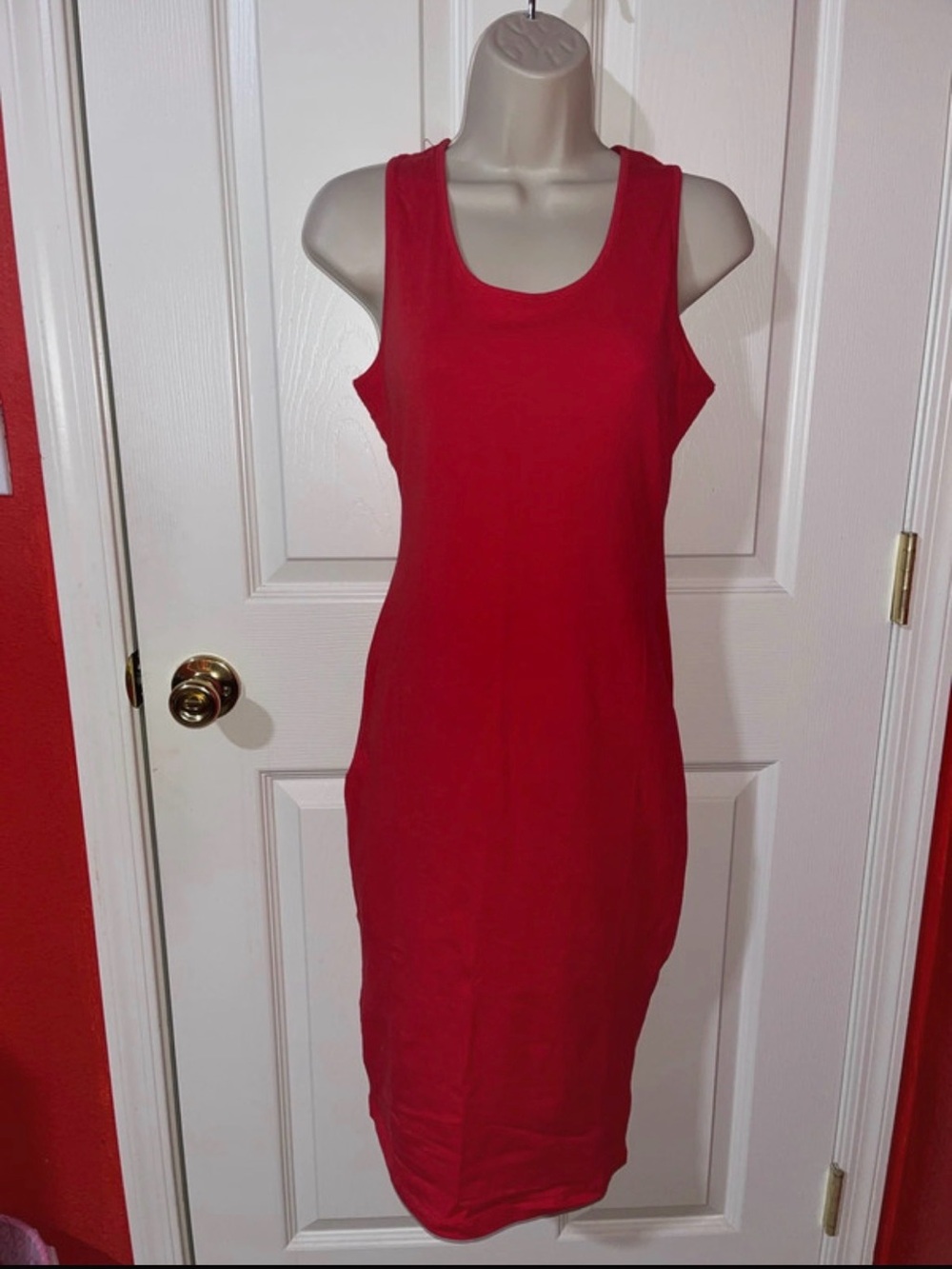 Fashion Nova Red Scoop Neck Midi Bodycon Dress